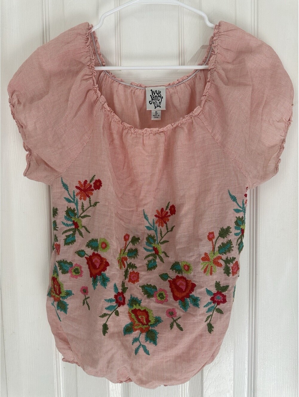 Ivy Jane Red/white Floral Embroidered Off The Shoulder Boho Top Size Small